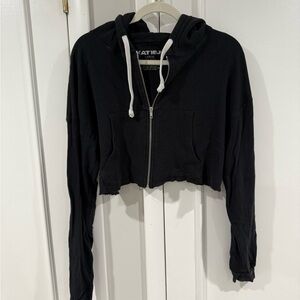 Katie J NYC Black Cropped Zip-Up Hoodie